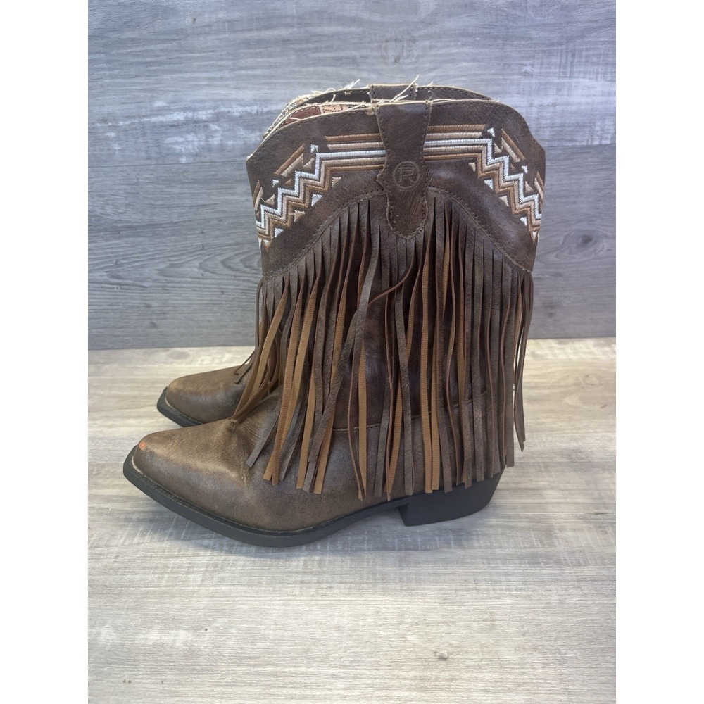 Roper Little Kids Fringe Western Boots Size 3 Brown K1 Snip Toe Embroidered